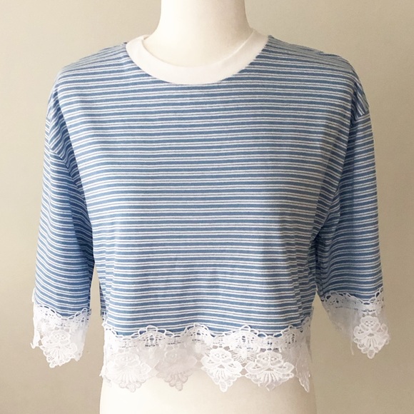 Topshop | Striped Lace Trim Cropped Top *NWT* - Picture 3 of 8